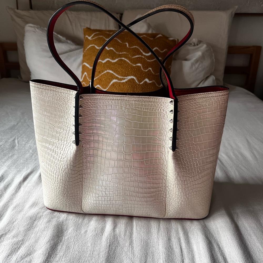 Christian Louboutin Cream Crocodile-Embossed Tote